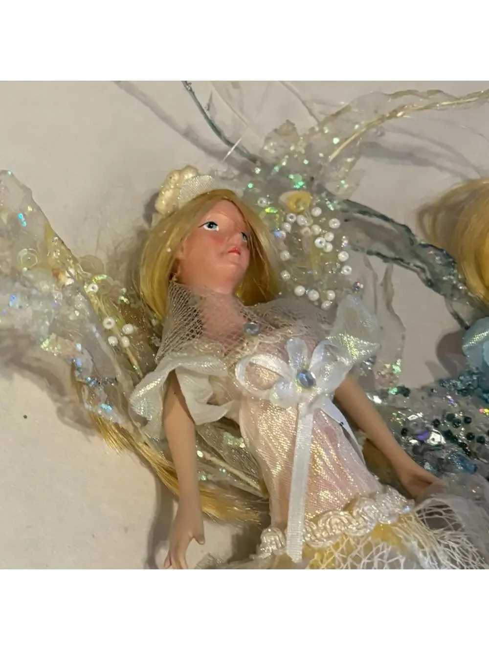 Set Of 3 Vintage Sparkling Fairies Glitter Wings Tulle Hanging Decor Ornaments